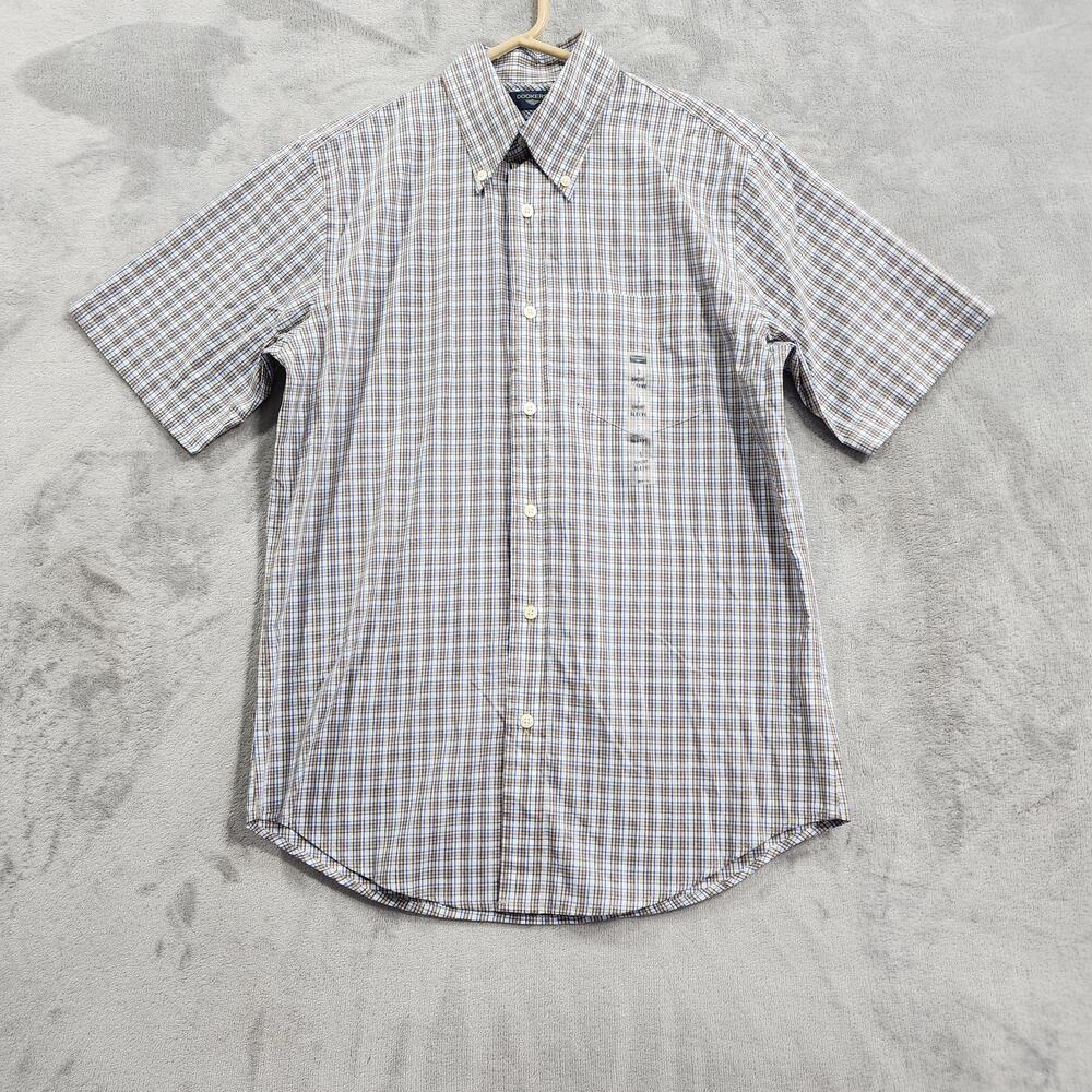 Vintage Dockers Shirt Mens S Blue Plaid Short Sleeve Button Front Easy Care